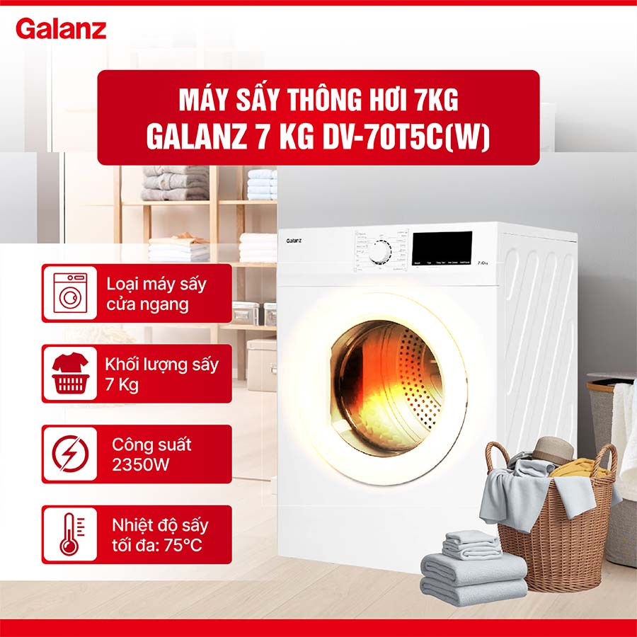 Máy sấy thông hơi Galanz 7 Kg DV-70T5C(W)