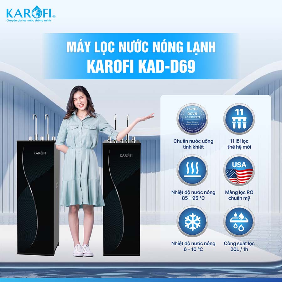 Máy lọc nước nóng lạnh Karofi KAD-D69
