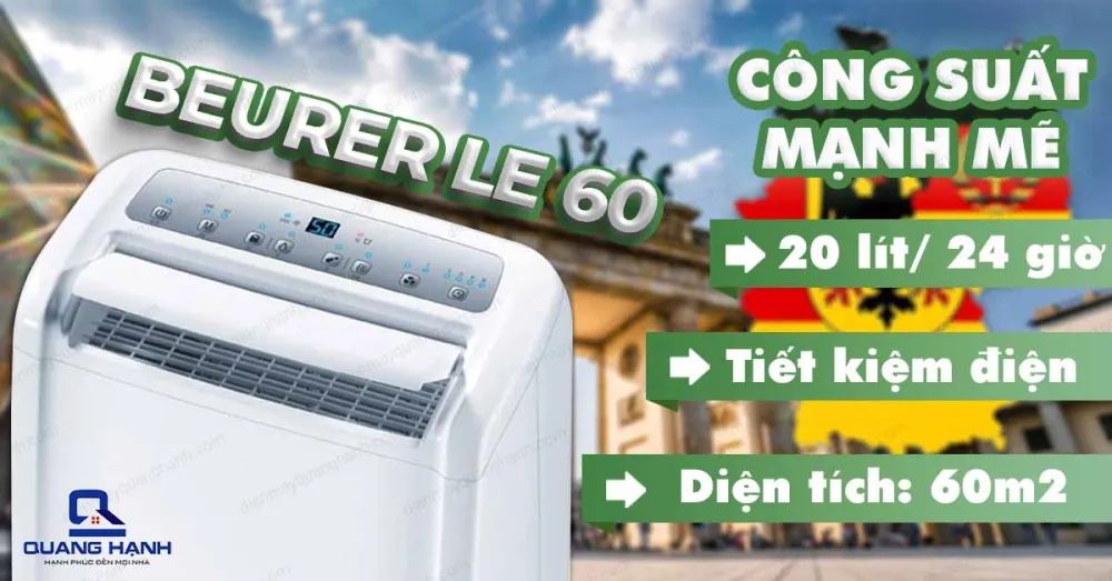 Máy hút ẩm Beurer LE 60 tiêu thụ điện năng ít hơn so với máy điều hòa không khí.