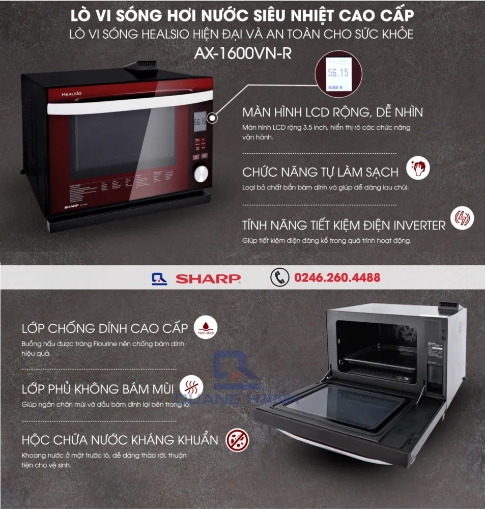 Lò vi sóng hơi nước Sharp Ax-1600 an toàn sức khỏe người sử dụng