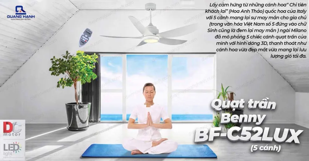 Quạt trần Benny BF-C52LUX đèn Led- màu trắng