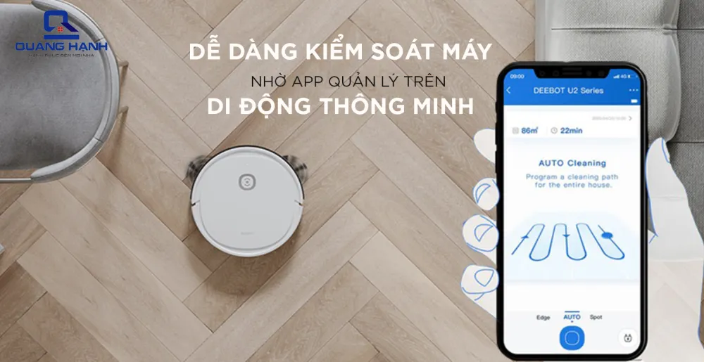 Robot hút bụi Ecovacs Deebot ozmo U2 Pro kiểm soát bằng app điện thoại