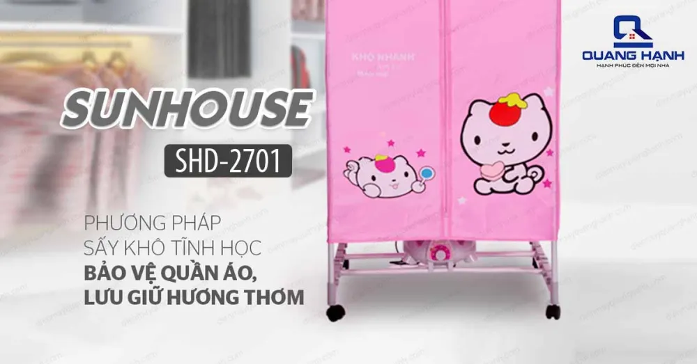 Máy sấy quần áo Sunhouse SHD2701 sử dụng công nghệ sấy khô tĩnh học bảo vệ quần áo luôn thơm tho khỏi mùi hôi trong những ngày mưa, nồm.