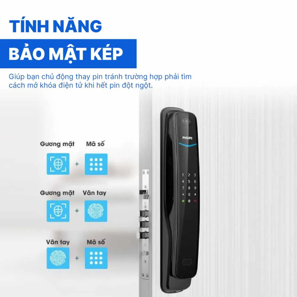 Khóa điện tử nhận diện khuôn mặt Philips DDL702-8HWS