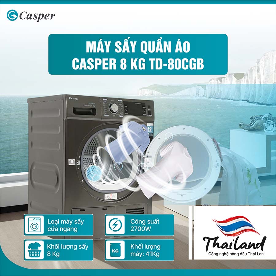 Máy sấy quần áo Casper 8 kg TD-80CGB