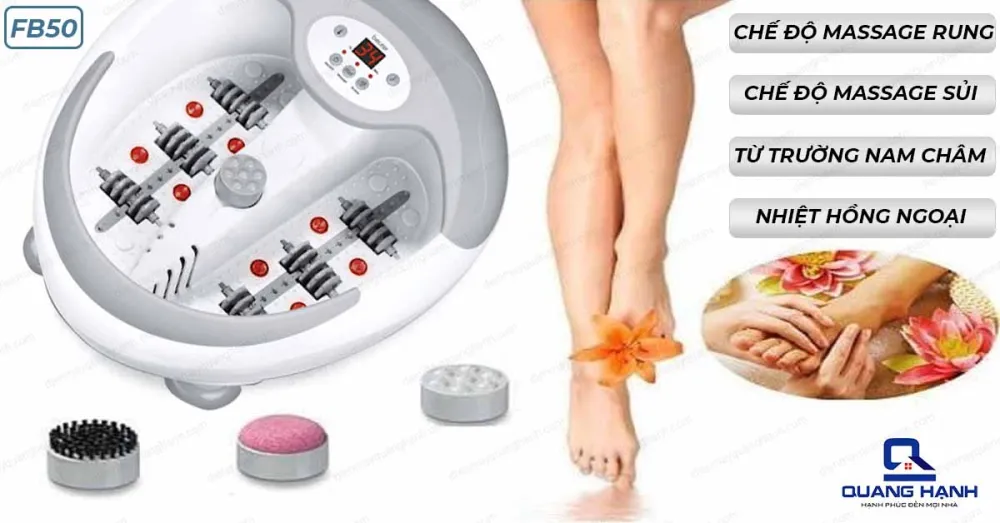 Bồn ngâm chân Beurer FB50 được làm bằng nhựa cao cấp đi kèm 4 chức năng chính: massage rung, massage sủi, làm nóng và giữ ấm nước.