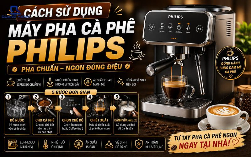 Cách sử dụng máy pha cà phê Philips đúng chuẩn để pha cà phê