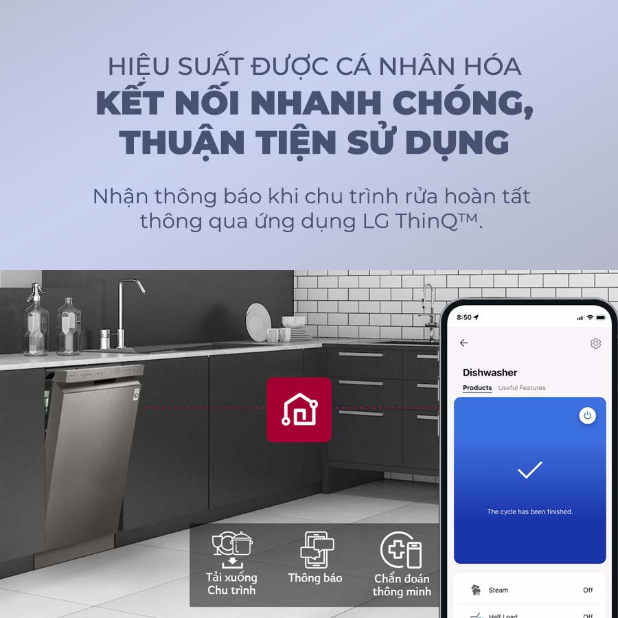 Cách kết nối máy rửa bát LG với điện thoại