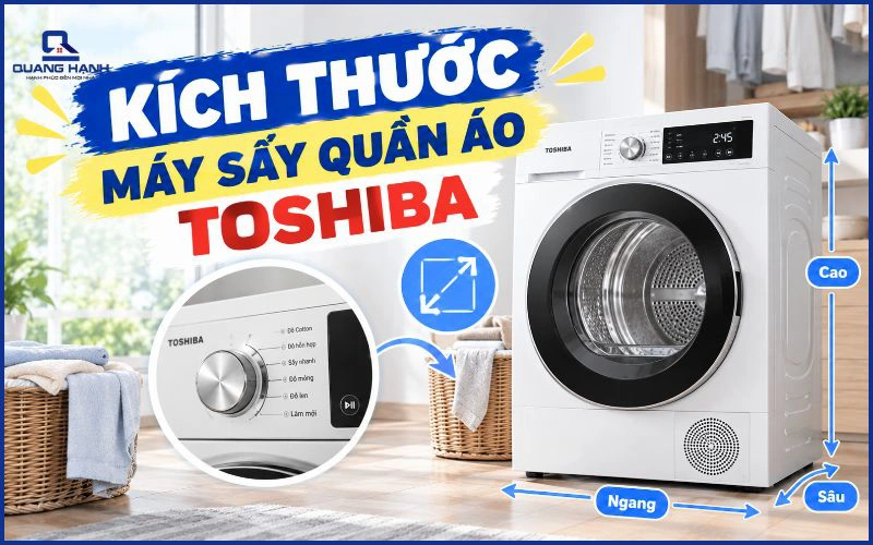 Cách đo và chọn vị trí kích thước máy sấy quần áo Toshiba