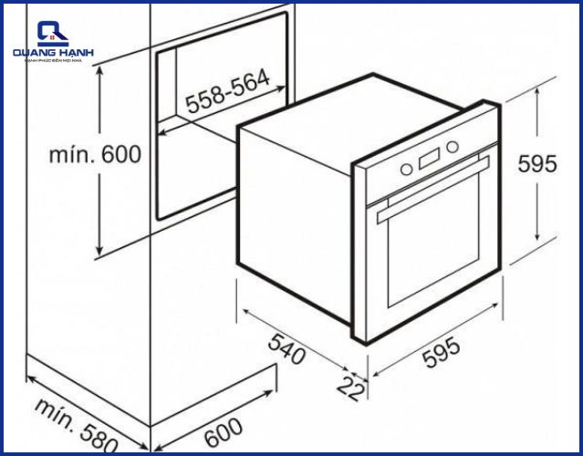 Kích thước lò nướng âm tủ tiêu chuẩn là bao nhiêu?