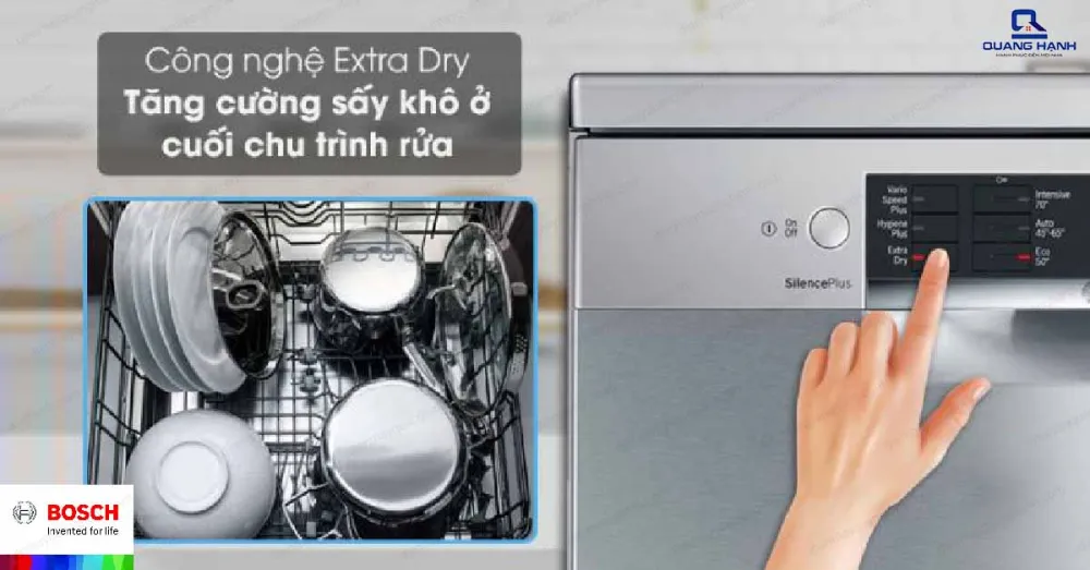 Chức năng sấy tăng cường ExtraDry trên máy rửa bát Bosch