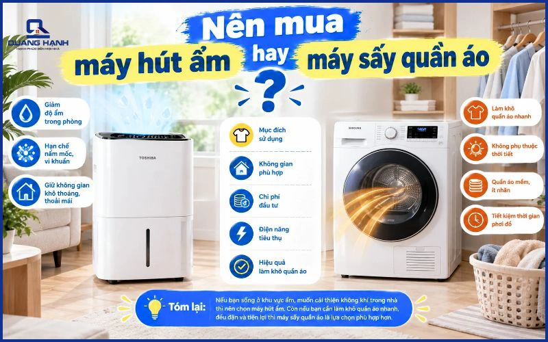 Nên mua máy hút ẩm hay máy sấy quần áo? Chọn loại nào tốt hơn?