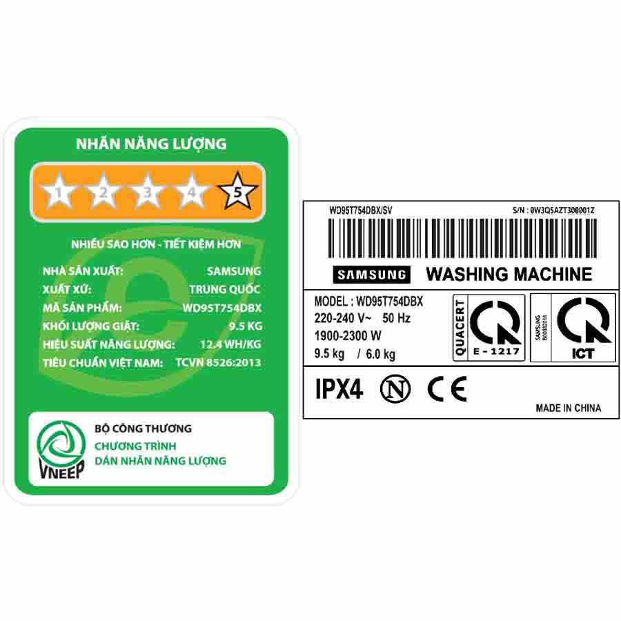 Máy giặt sấy Samsung Addwash Inverter 9.5kg WD95T754DBX/SV