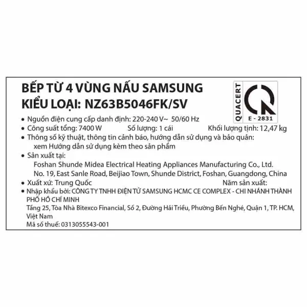 Bếp từ 3 vùng nấu Samsung NZ63B5046FK/SV