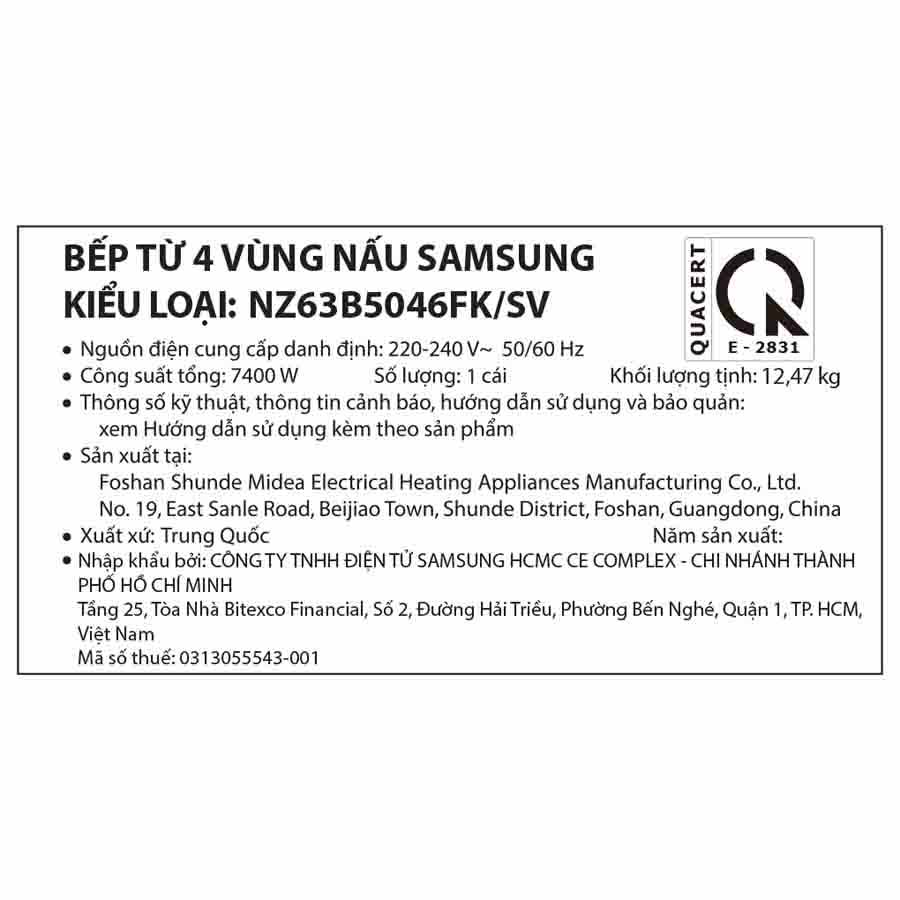 Bếp từ 3 vùng nấu Samsung NZ63B5046FK/SV