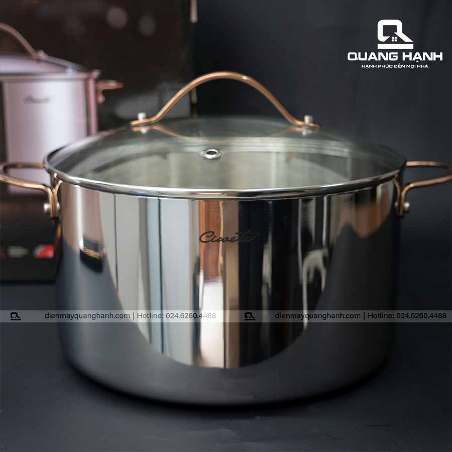 Ảnh thực tế Nồi hầm inox 304 cao cấp Ciwete 32cm nắp kính SS0101-C