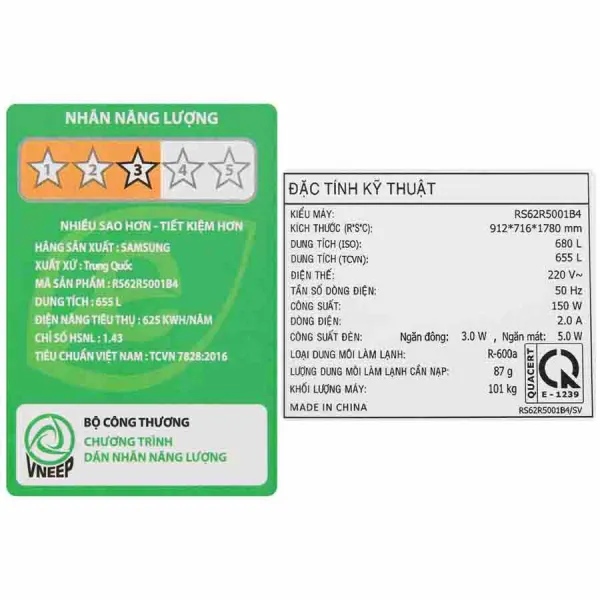 Tủ lạnh Samsung Inverter 655 lít Side by Side RS62R5001B4/SV