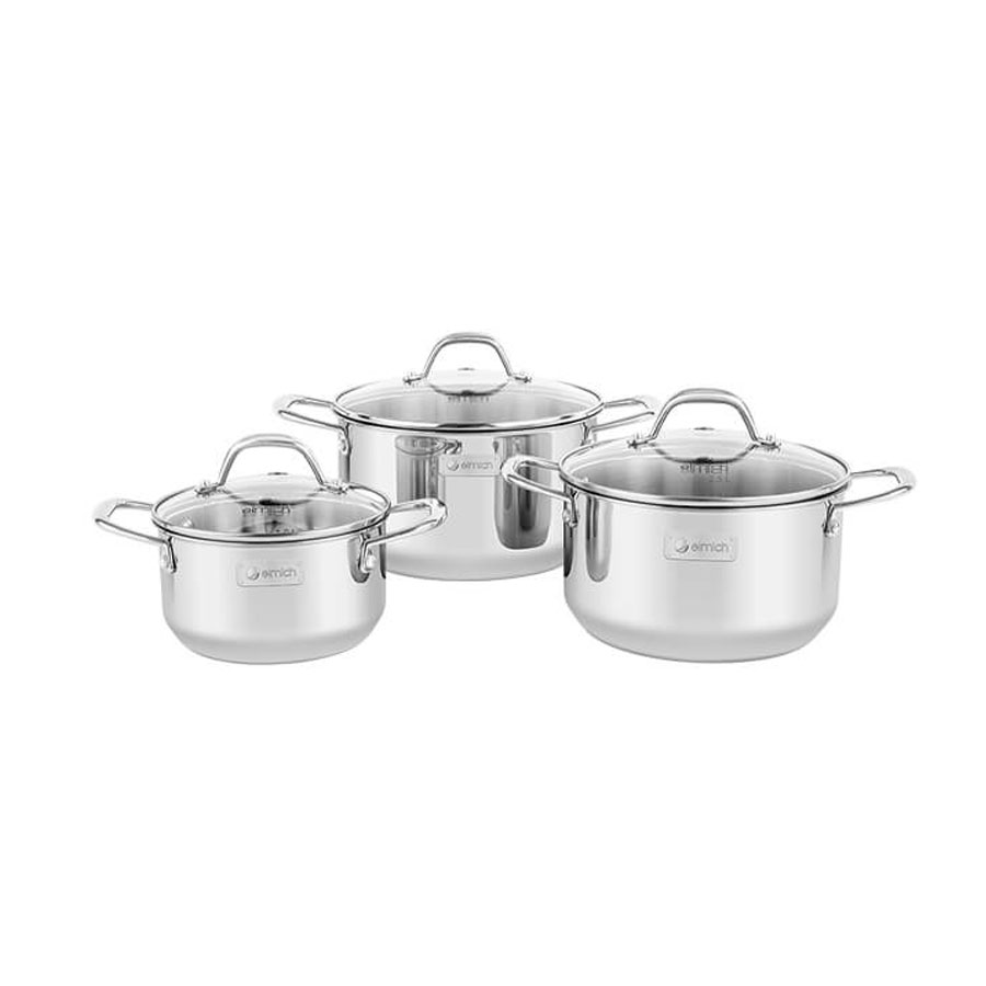 Bộ nồi Inox liền khối Elmich Trimax Cz EL-3833 size 16,20,22cm - toàn cảnh sản phẩm