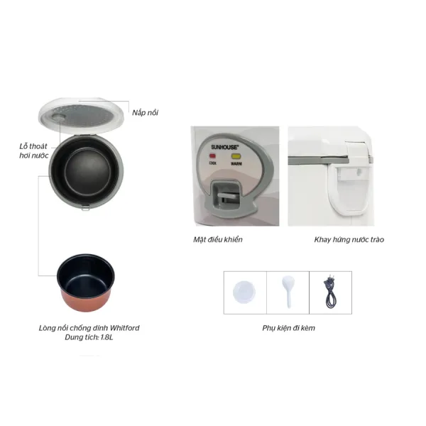 Nồi cơm điện Sunhouse 1.8 lít SHD8602