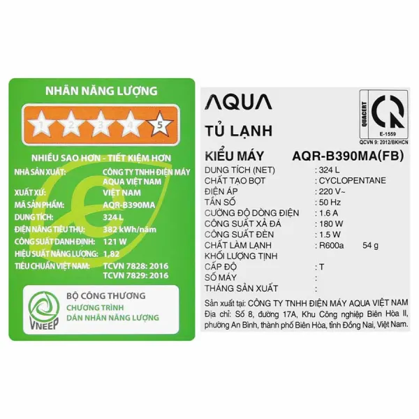 Tủ lạnh Aqua Inverter 324 lít AQR-B390MA(FB)
