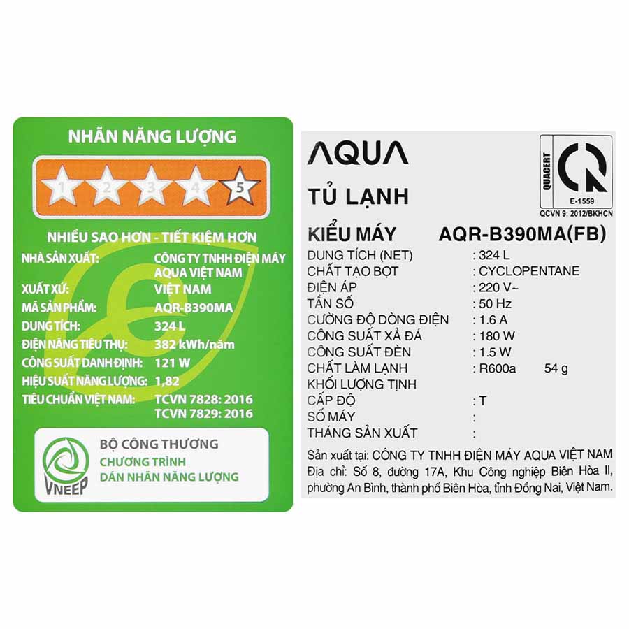 Tủ lạnh Aqua Inverter 324 lít AQR-B390MA(FB)
