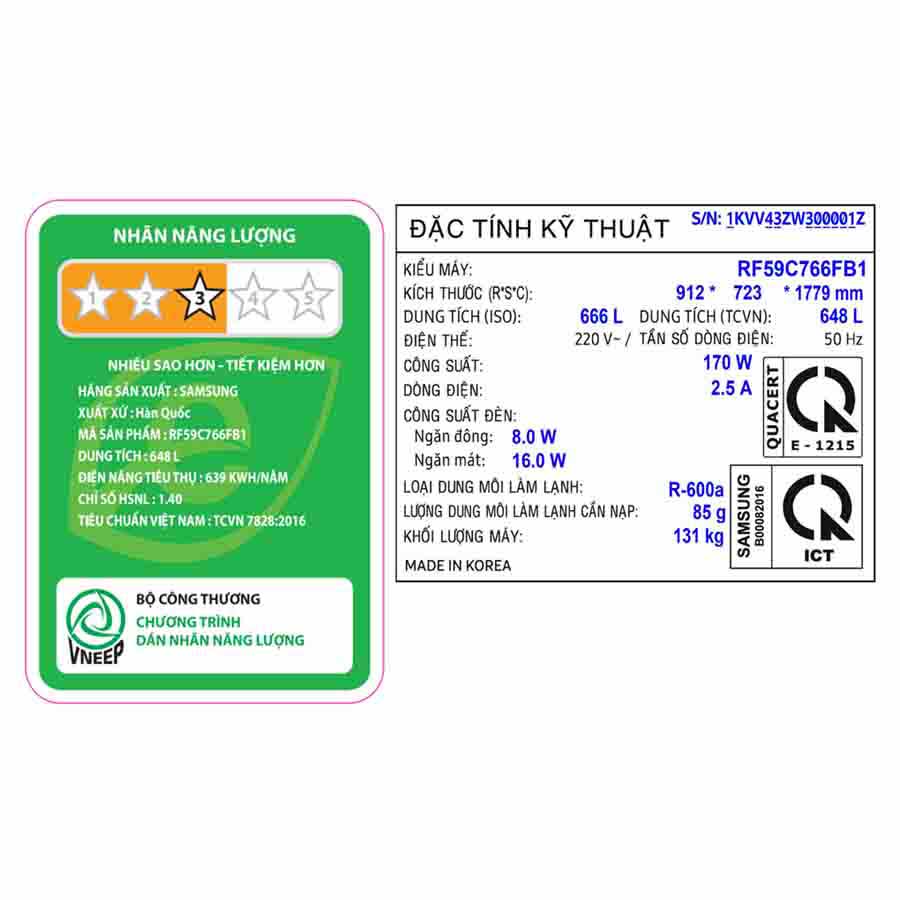 Tủ lạnh Samsung Inverter 648 lít Multi Door RF59C766FB1/SV