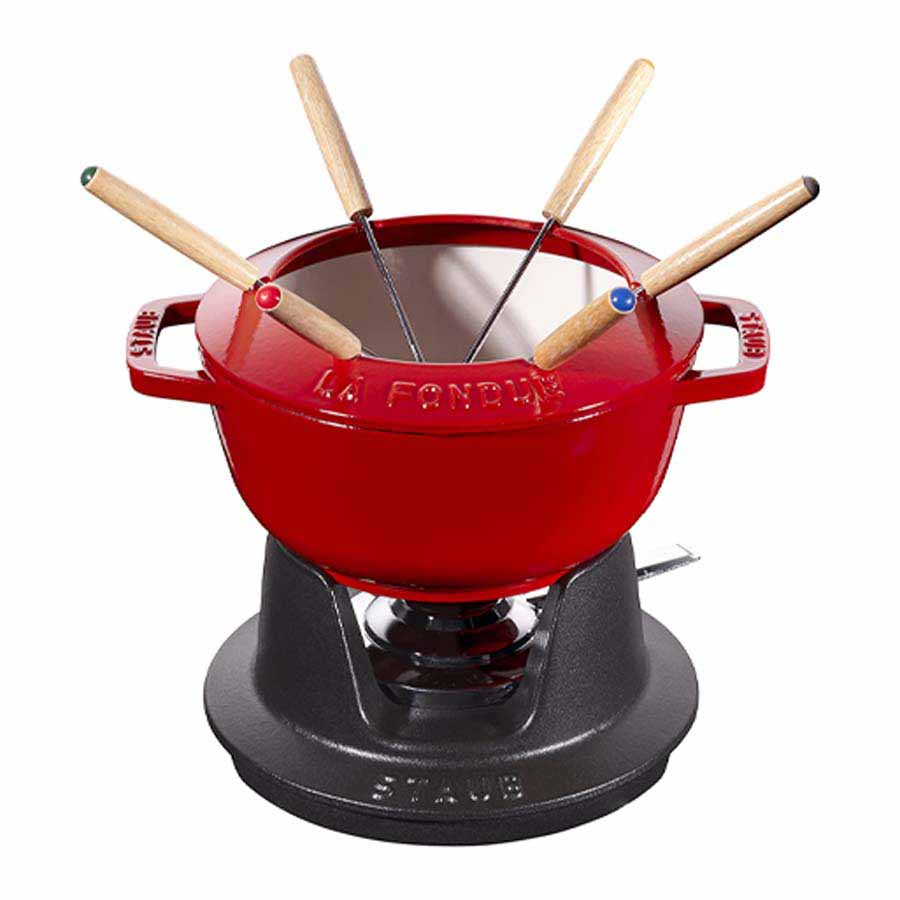 Bộ nồi ăn lẩu Staub fondue màu đỏ cherry 20cm - toàn cảnh sản phẩm
