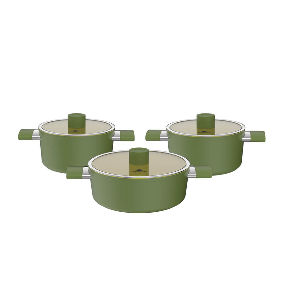 Bộ nồi chống dính Ceramic Elmich Olive EL5220OV03 size 18,20,24cm - toàn cảnh sản phẩm
