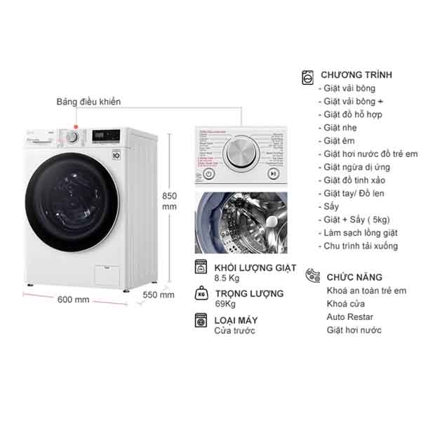 Máy giặt sấy LG Inverter 8.5 Kg FV1408G4W