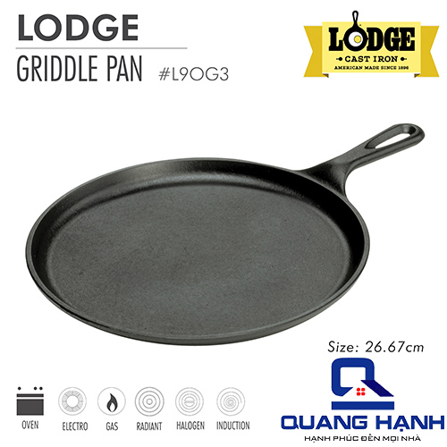 Chảo gang nướng Lodge lòng bằng 26.67 cm