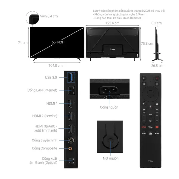 Google Tivi TCL AI 4K 55 inch 55P635