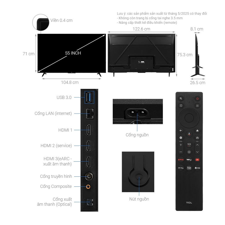 Google Tivi TCL AI 4K 55 inch 55P635