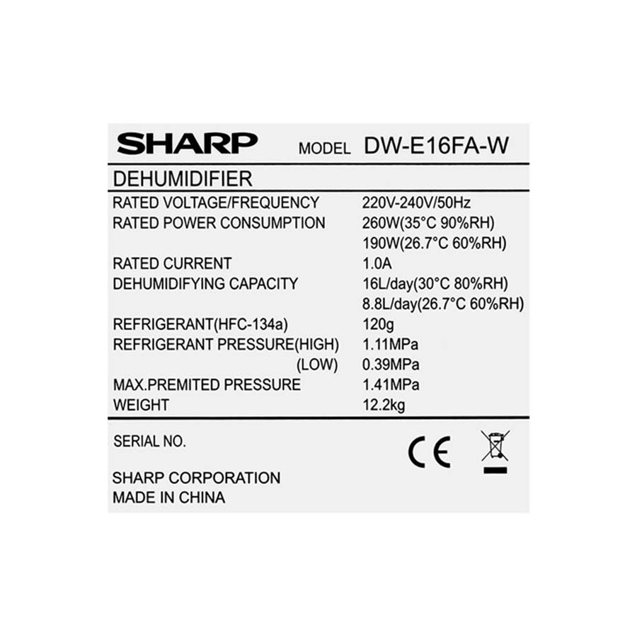Máy lọc không khí và hút ẩm Sharp DW-E16FA-W 16 lít/ngày