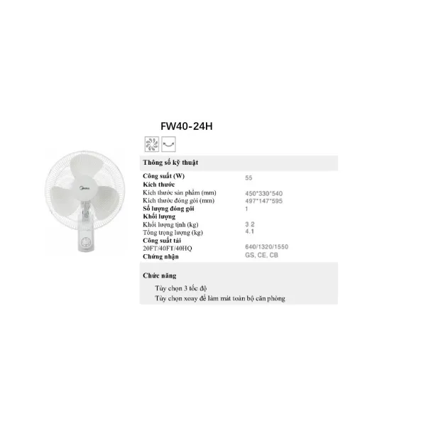 Quạt treo tường Midea FW40-24H