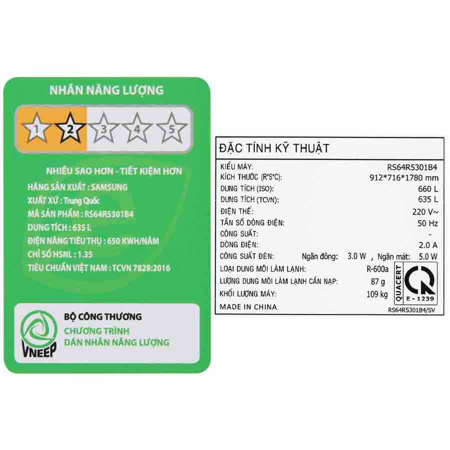 Tủ lạnh Samsung Inverter 635 lít RS64R5301B4/SV