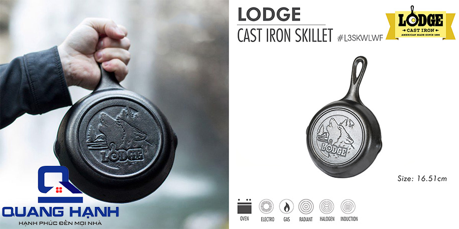 Chảo gang Lodge 16.5 cm đáy hình sói