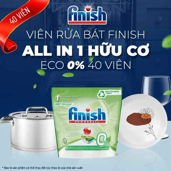 Viên rửa bát Finish All in 1 max hữu cơ Eco 0% loại 40 viên