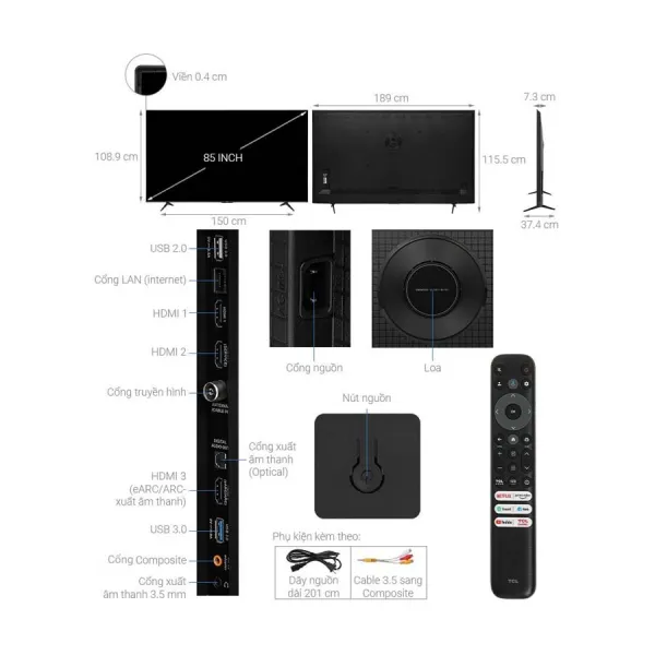 Google Tivi QLED TCL AI 4K 85 inch 85C69B
