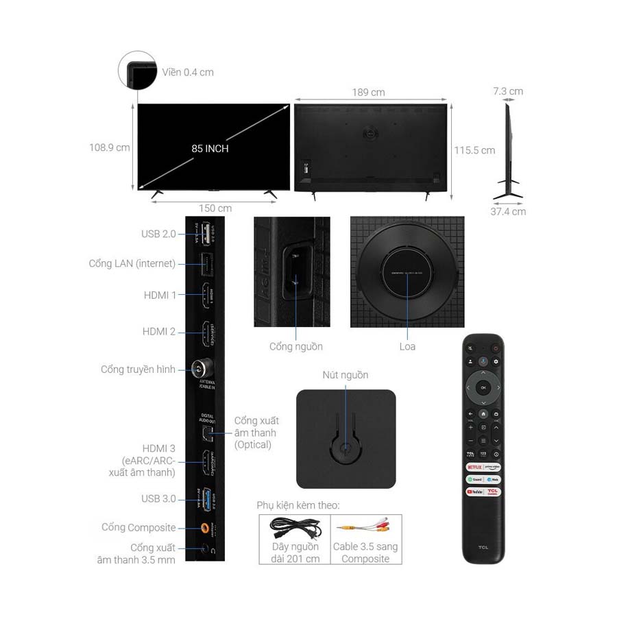 Google Tivi QLED TCL AI 4K 85 inch 85C69B