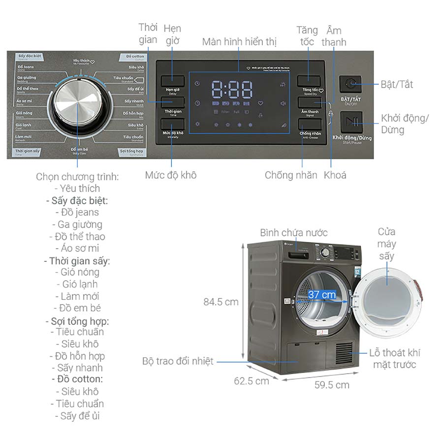 Máy sấy quần áo Casper 8 kg TD-80CGB