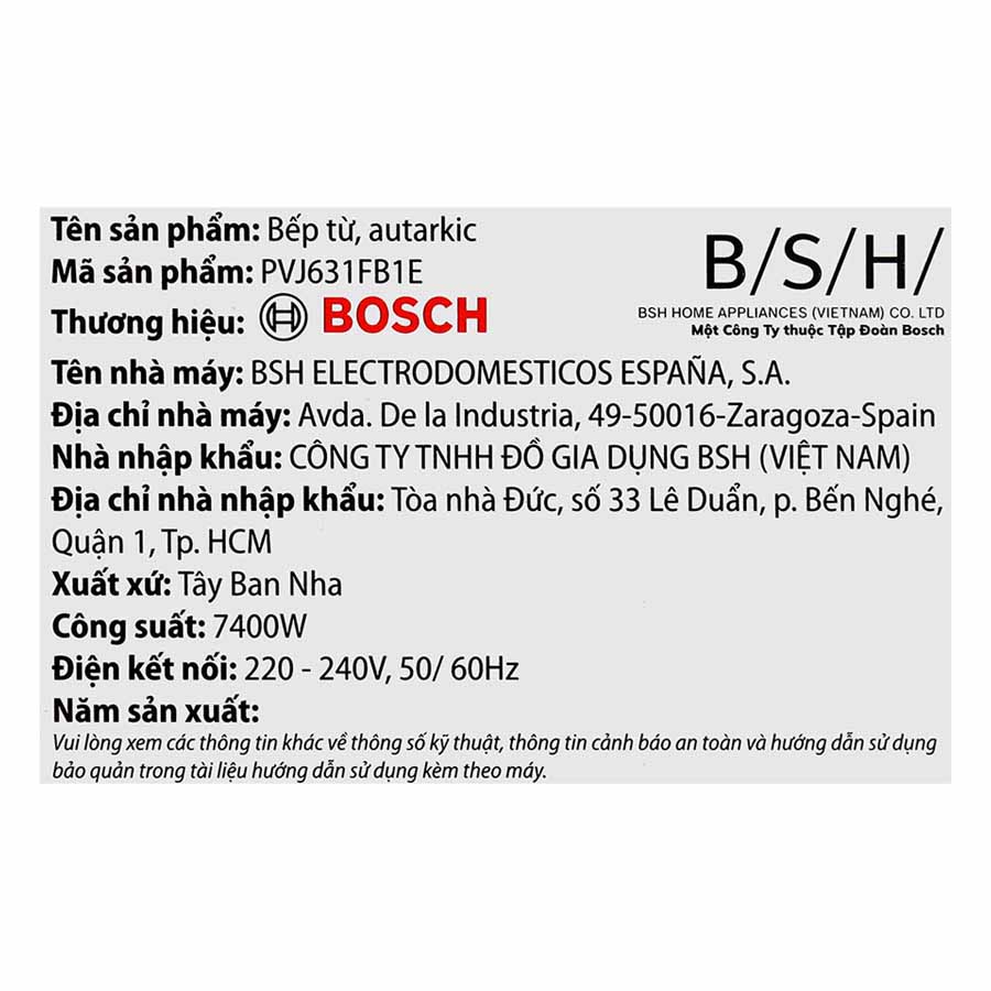 Bếp từ Bosch PVJ631FB1E