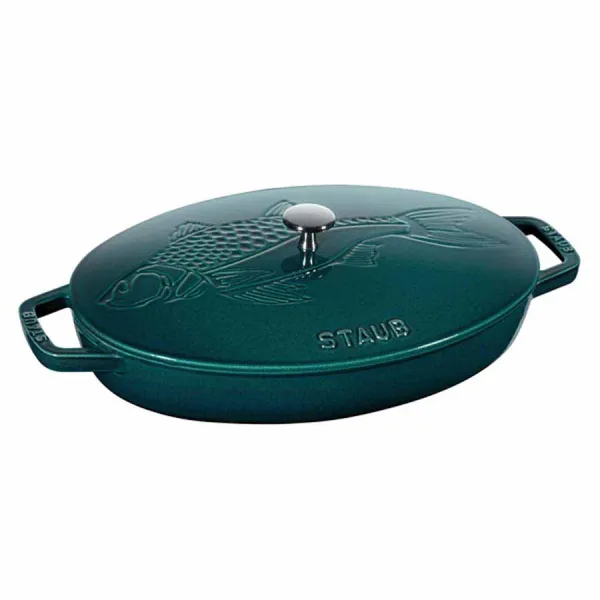 Nồi Oval nắp hình con cá màu xanh ngọc Staub 33cm