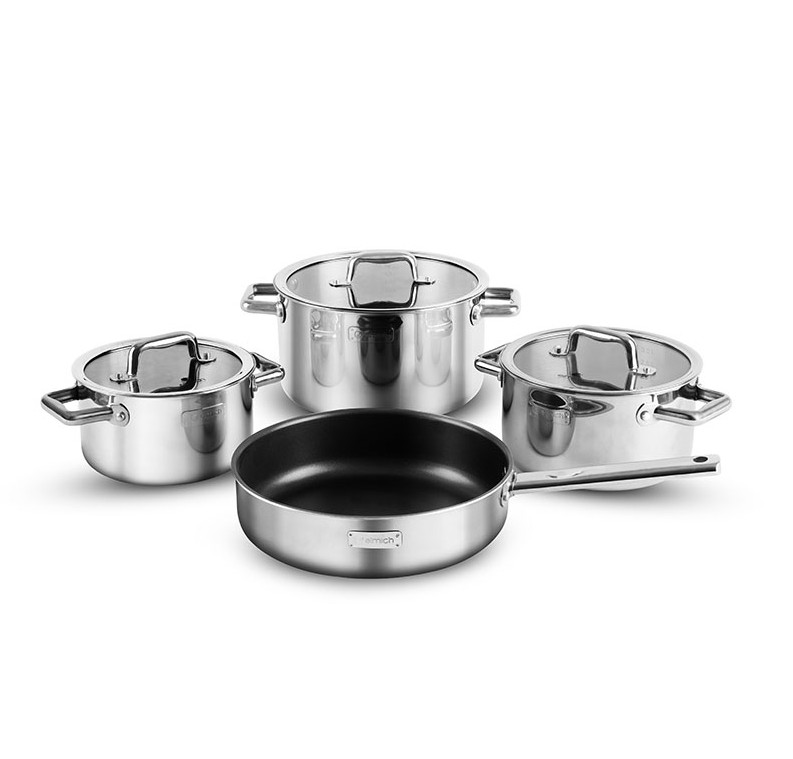 Bộ nồi inox liền khối Elmich Trimax ECO EL-8004 size 18, 20, 26, chảo 26cm - toàn cảnh sản phẩm