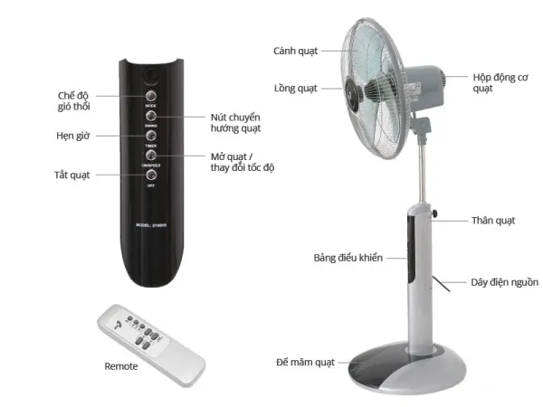 Quạt đứng cao cấp ASIA có điều khiển từ xa D16009
