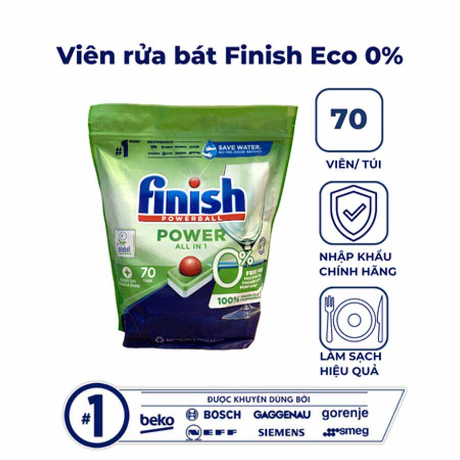 Viên Rửa Bát Finish All In 1 Hữu Cơ Eco 0% 70 Viên