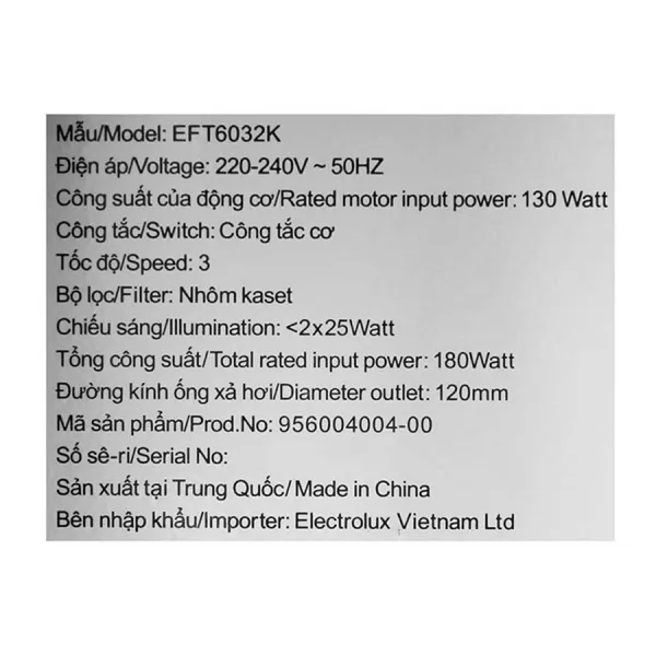 Máy hút mùi Electrolux EFT6032K