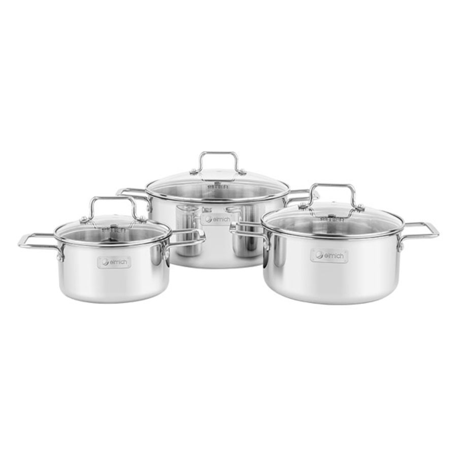 Bộ nồi Inox liền khối Elmich Trimax XR EL8074 size 16,20,22cm - toàn cảnh sản phẩm