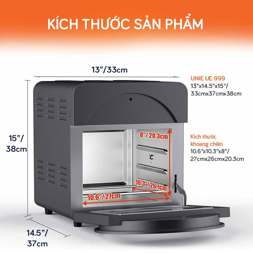 Kích thước sản phẩm nối chiên không dầu Unie UE-999