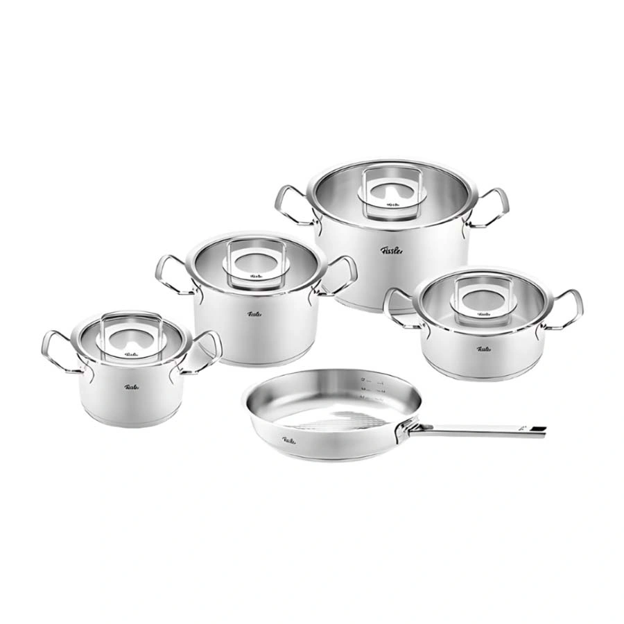 Bộ nồi Fissler Profi set 5 món vung kính kèm chảo Fissler Profi tổ ong size 28cm - toàn cảnh sản phẩm