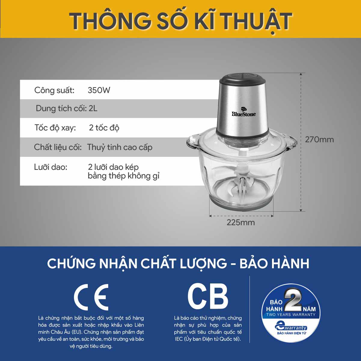 Máy Xay Thịt BlueStone CHB-5145 2 Lít 350W